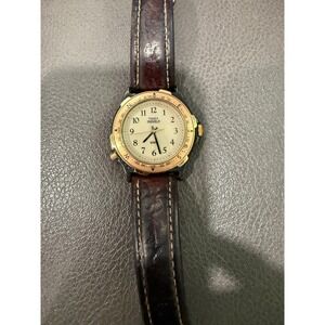 Timex Indiglo Compass Bezel Field Watch Brown Leather Strap Cream Dial CR 1025